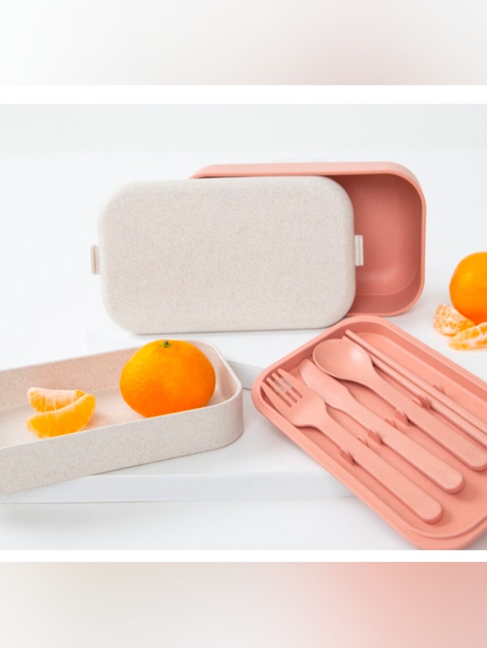 The Lunch Box Portable Pink Two-Tone Bento Lunch Box with Utensil Set